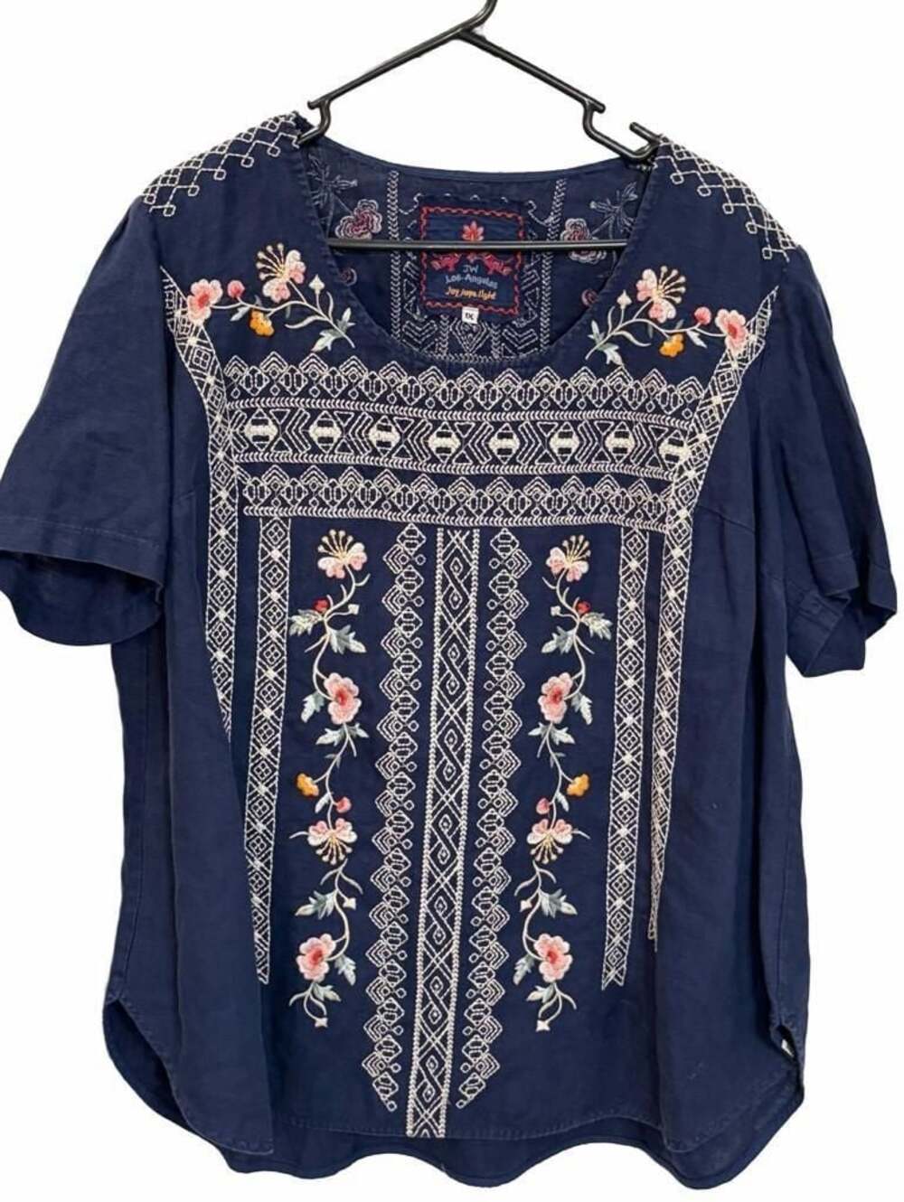 JW Los Angeles Joy Joy Light Navy Blue Embroidered Floral Blouse Size 1X